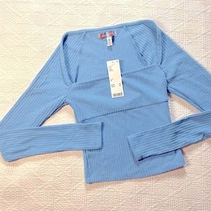 Urban outfitters square neck ribbed long sleeve shirt in light blue!